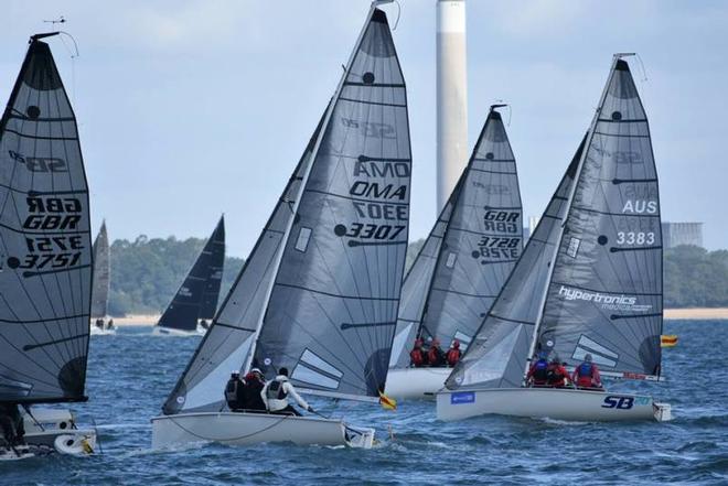 Hypertronis (Stephen Catchpool) tacking with the fleet – SB20 Cowes Grand Slam © Jane Austin